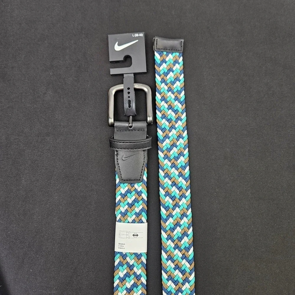 Nike Men's Size L 38-40‎ G-Flex Woven Stretch Golf Belt Green Blue S5045925A New